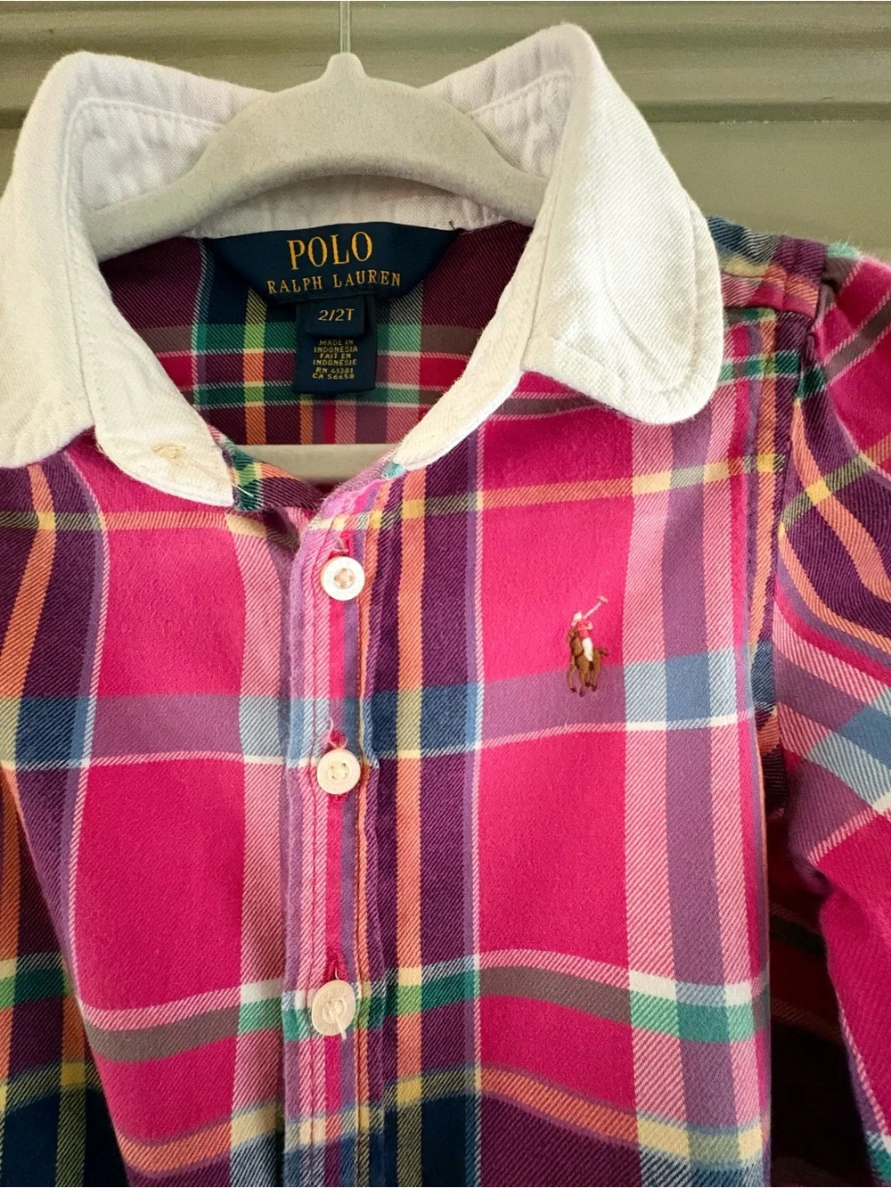 Polo Ralph Lauren Pink Plaid Madras Shirt Dress Dropping Waist Peplum Hem 2T
